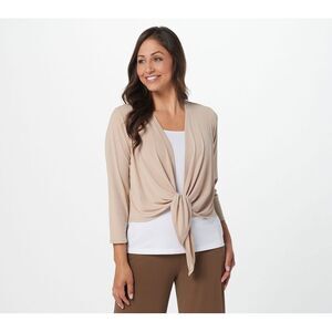 Susan Graver Women's Top Plus Sz Sweater 2X Liquid Knit -Sleeve Brown A377868